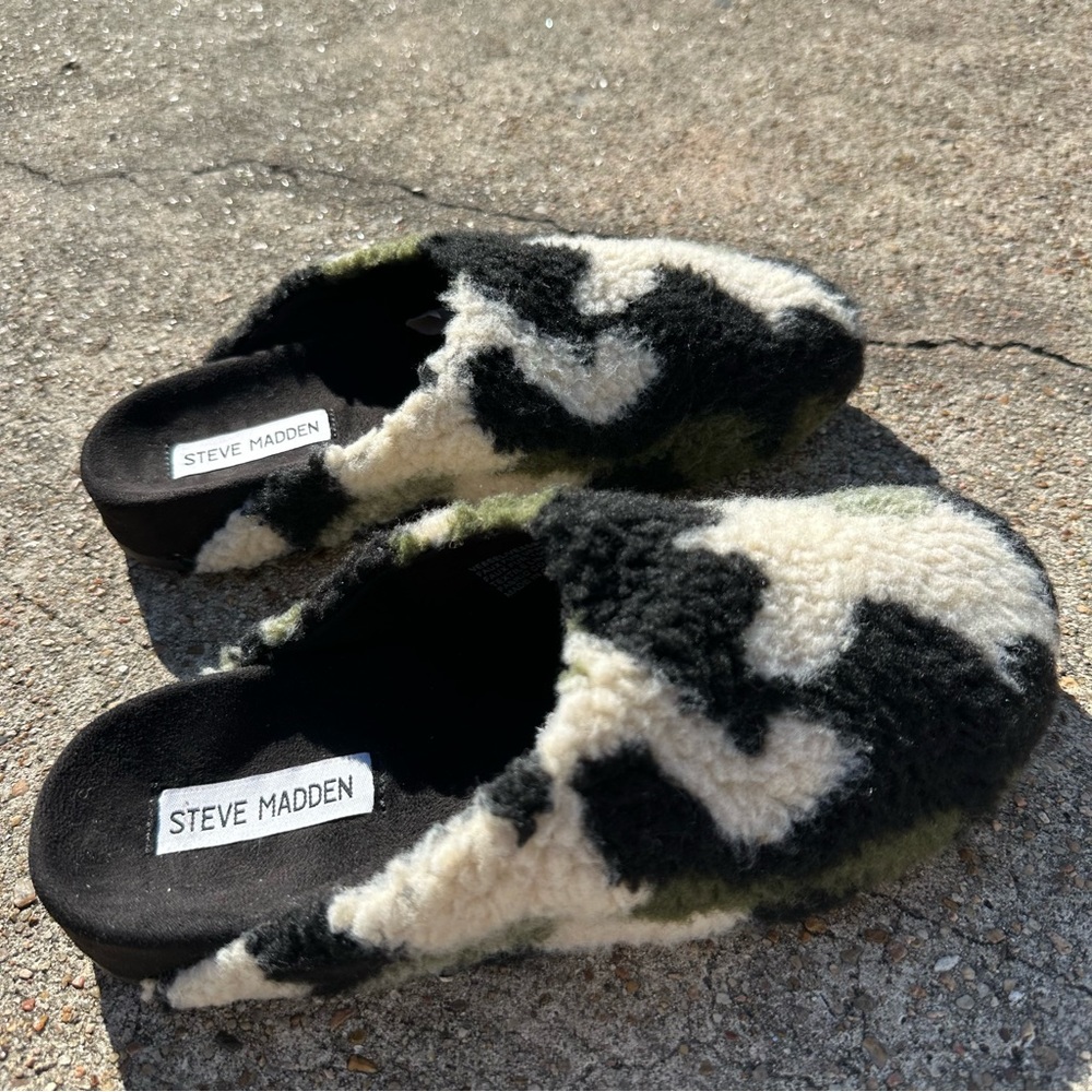 Steve Madden Vesa faux shearling clogs in a camouflage pattern sz 8M - Picture 2 of 7